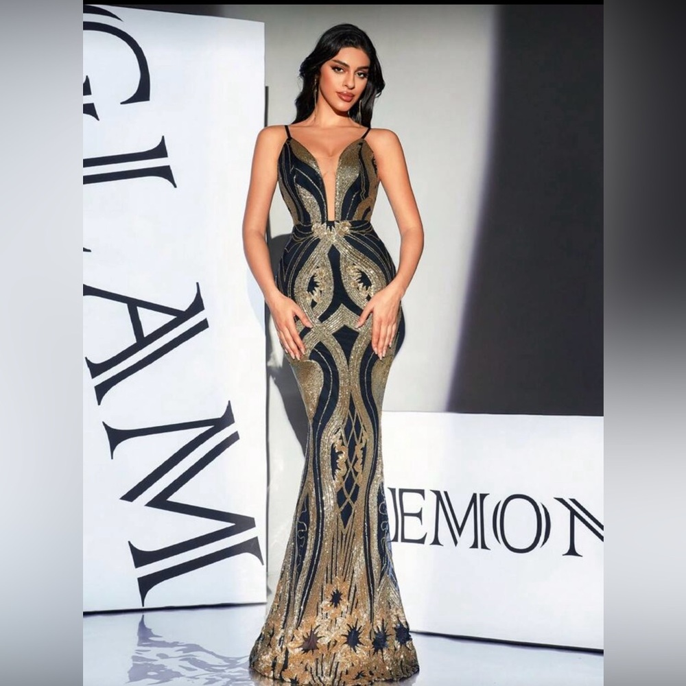 Elegant Black and Gold Evening Gown